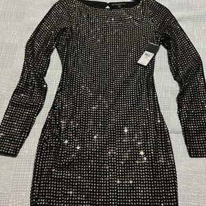 Guess Black Sequin Long Sleeve Bodycon Dress